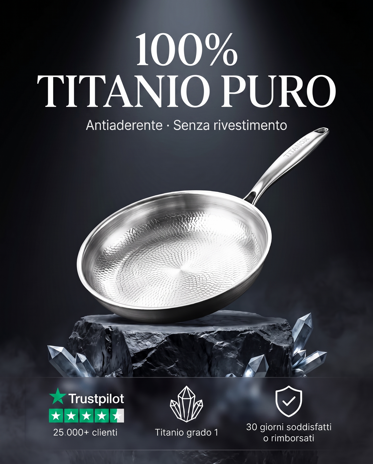 Padella TITANOX 100% titanio puro, antiaderente senza rivestimento